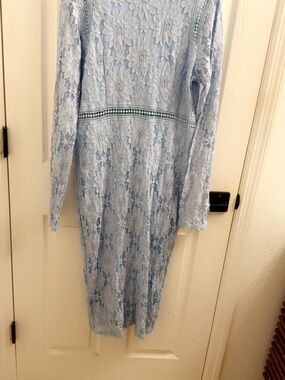 PrettyLittleThing Pale Blue Long Sleeve Lace Midi Dress
